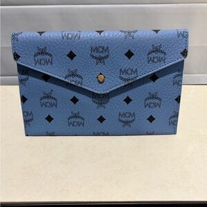 MCM Light Blue Logo Clutch